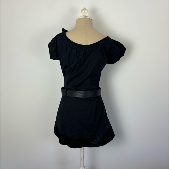 Lucy Paris Mini Dress Black Off the Shoulder Belted Buttons S - Picture 2 of 6
